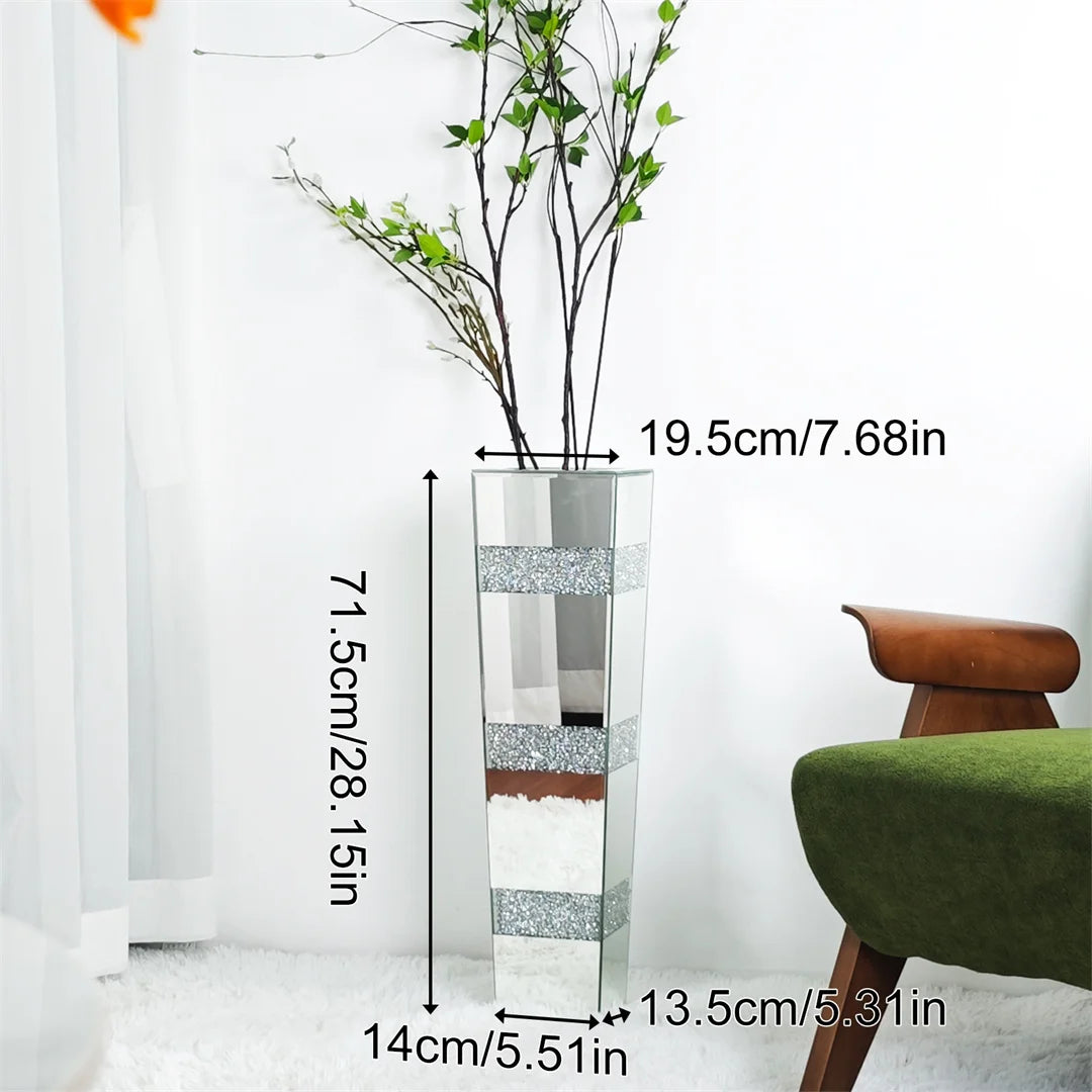 Modern Crystal Silver Mirrored Floor Vase – Luxury Decorative Standing Flower Vase