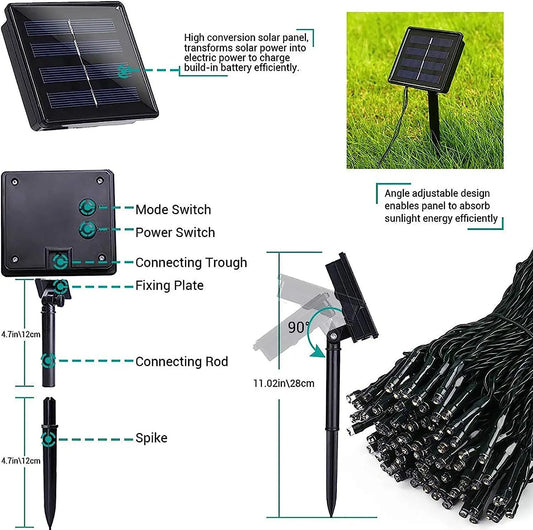 Solar LED Christmas String Lights – 8 Modes Waterproof Outdoor Fairy Lights