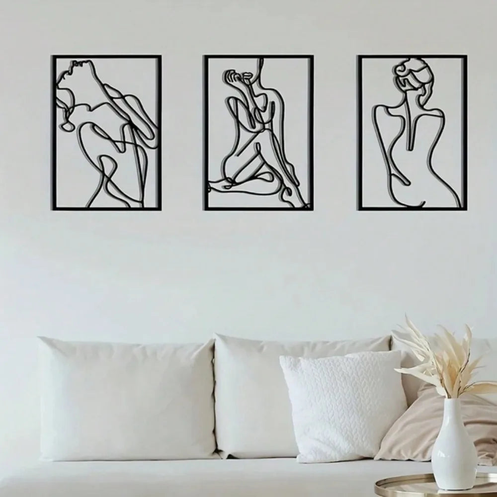 3PCS Metal Wall Sculptures – Minimalist Abstract Woman Line Art Set