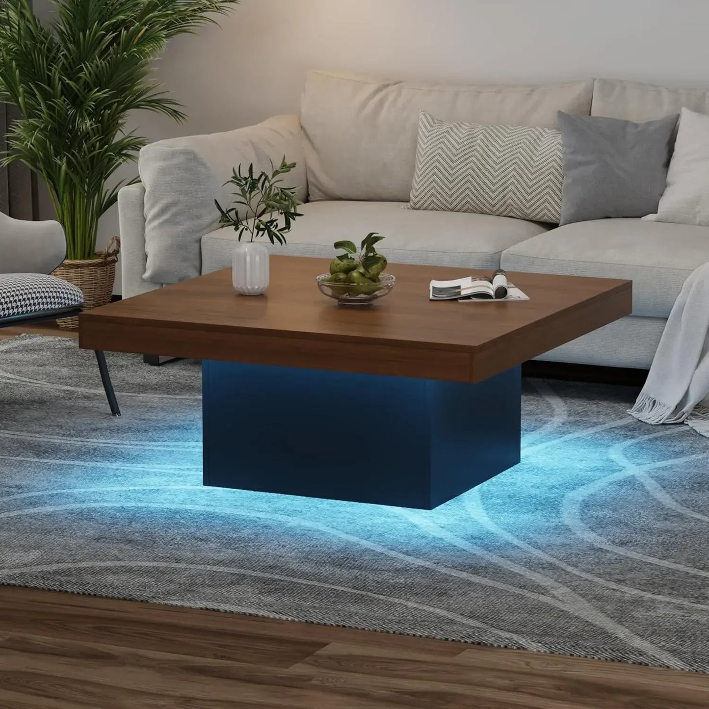 Modern LED Light Square Coffee Table for Living Room