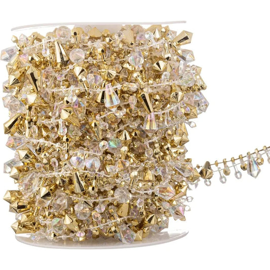 33FT Iridescent Crystal Bead Garland with Gold Twist