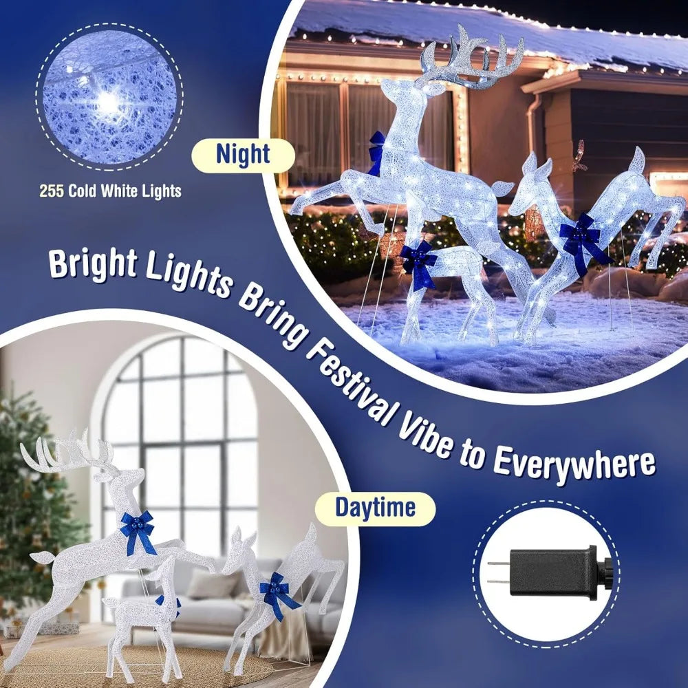Lighted Christmas Reindeer Family Set – 3 Pieces with 255 LED Lights