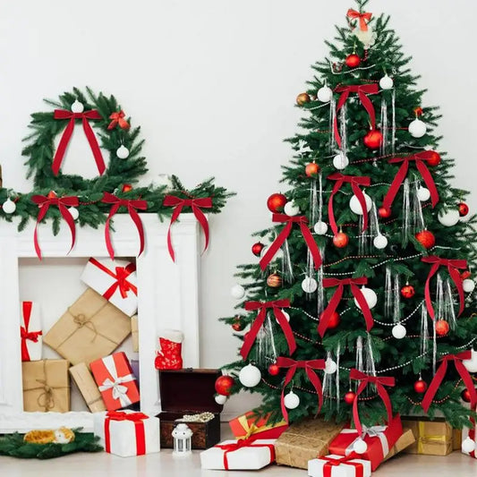 Velvet Red Christmas Wreath Bows – 12pcs Holiday Decoration Set