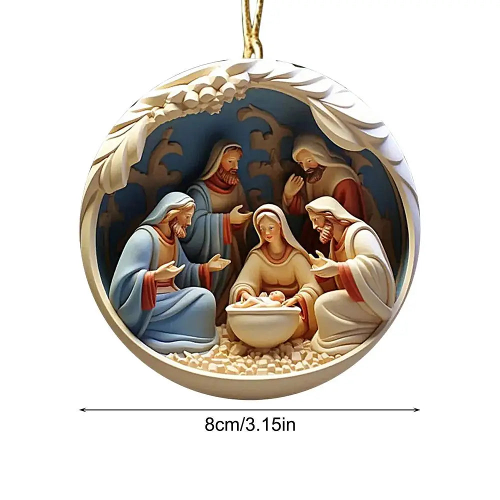 Nativity Scene Acrylic Christmas Ornaments – 5-Piece Jesus Christ Hanging Decor Set