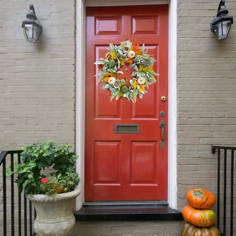 Thanksgiving Autumn Harvest Pumpkin Wreath – Rustic Front Door Welcome Decor