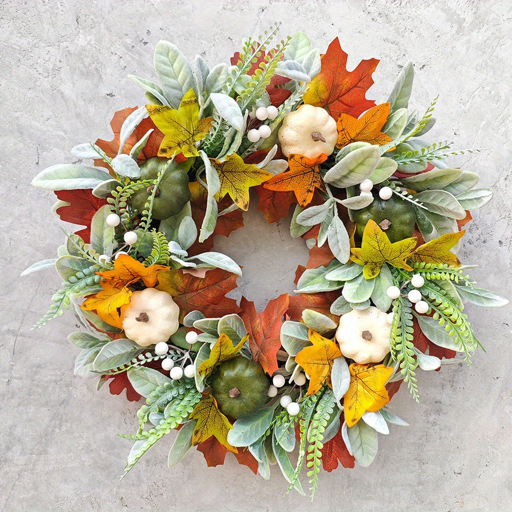 Thanksgiving Autumn Harvest Pumpkin Wreath – Rustic Front Door Welcome Decor