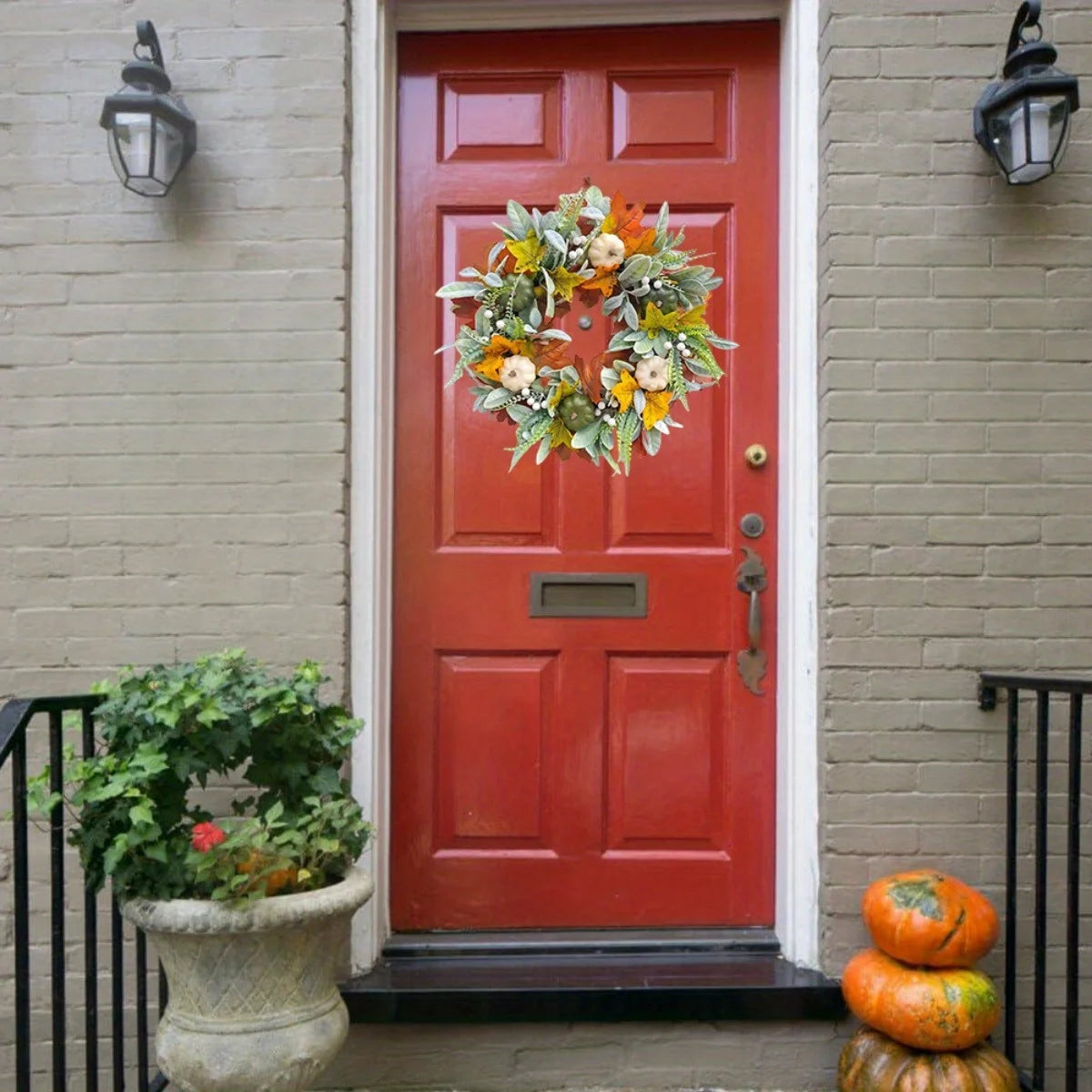 Thanksgiving Autumn Harvest Pumpkin Wreath – Rustic Front Door Welcome Decor