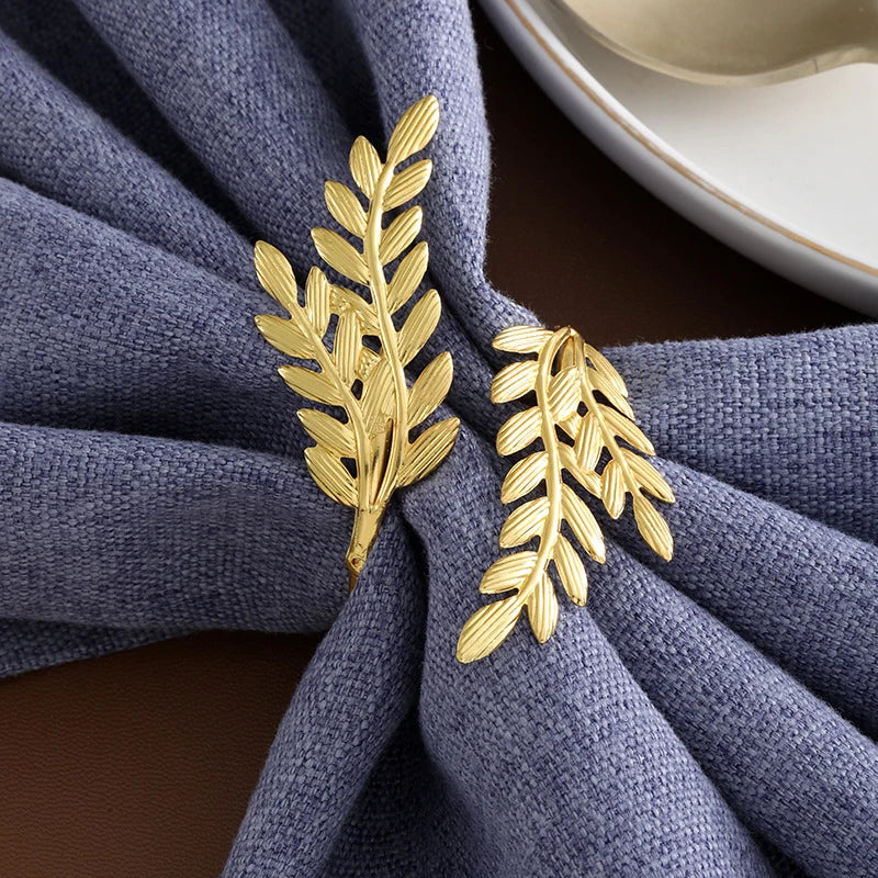 6Pcs Gold Wheat Napkin Rings Metal Leaf Napkin Holder