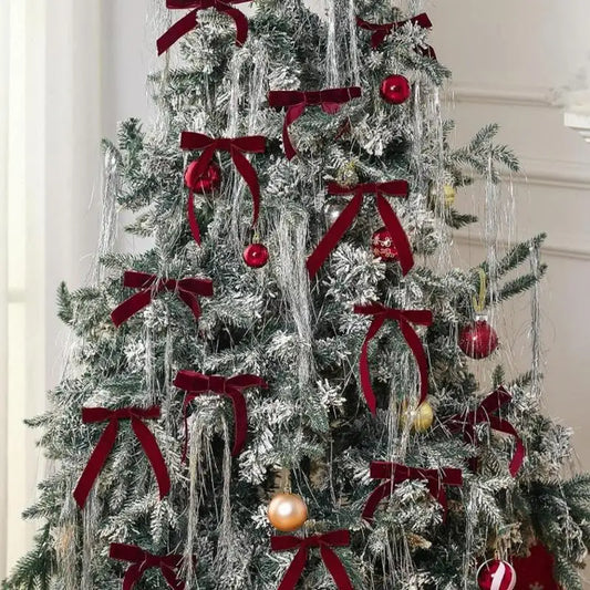 Velvet Red Christmas Wreath Bows – 12pcs Holiday Decoration Set