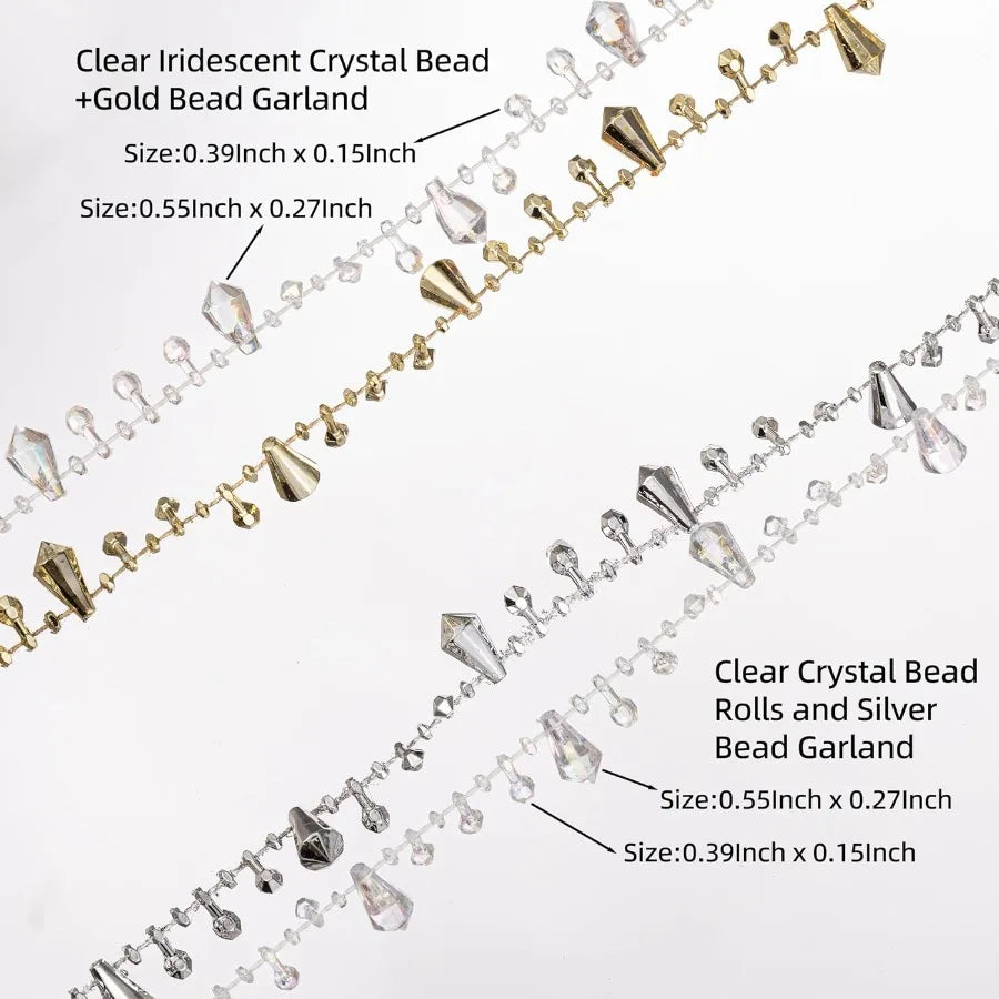 33FT Iridescent Crystal Bead Garland with Gold Twist