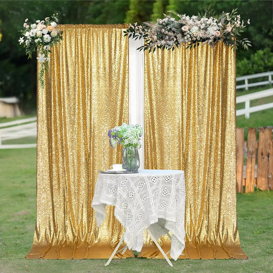 4-Pack Gold Sequin Backdrop Curtains – 2×8FT Glitter Fabric Panels for Parties & Weddings