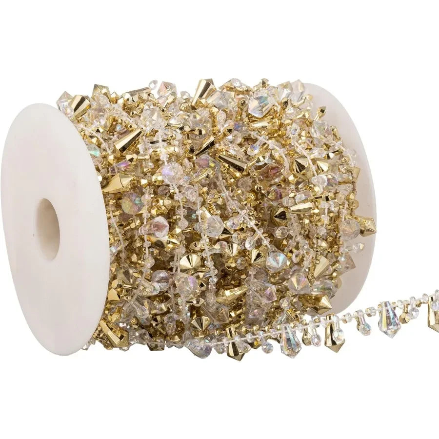 33FT Iridescent Crystal Bead Garland with Gold Twist