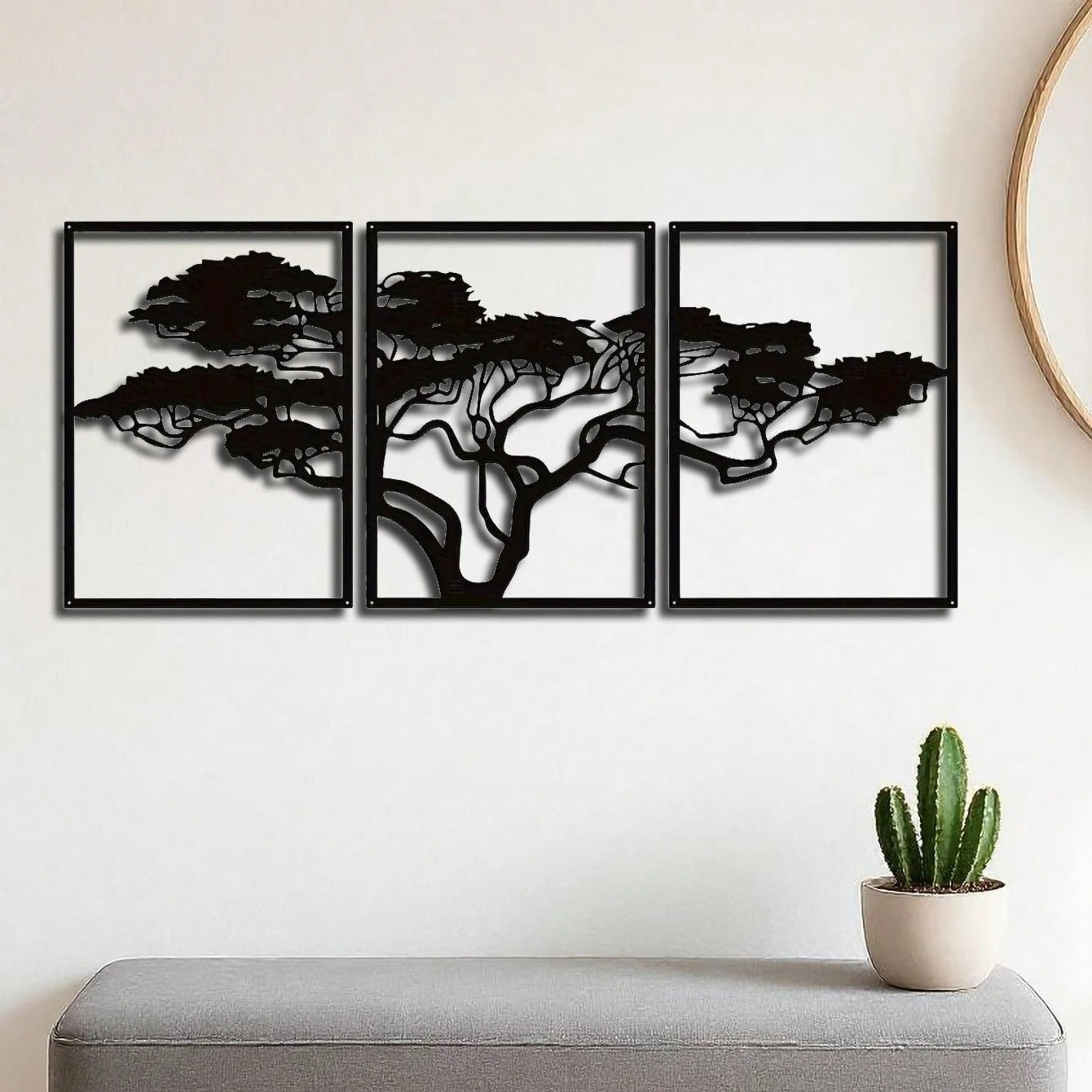 Handmade African Baobab Tree Metal Wall Art – Tribal Boho Tree of Life Sculpture for Living Room or Bedroom