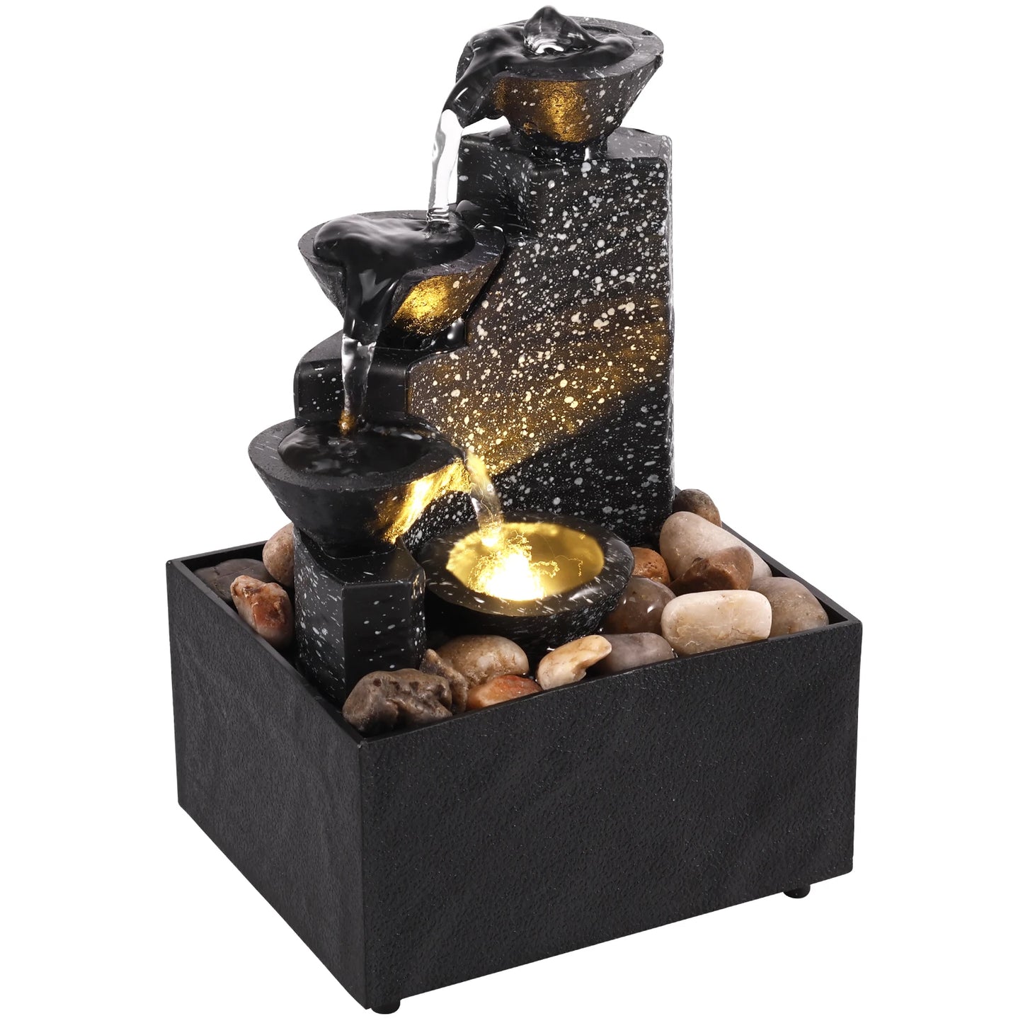 Art Waterfall Tabletop Fountain – Mini Zen Desktop Decor with LED Light & Pebbles