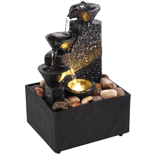 Art Waterfall Tabletop Fountain – Mini Zen Desktop Decor with LED Light & Pebbles