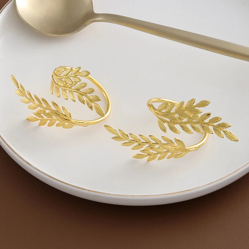 6Pcs Gold Wheat Napkin Rings Metal Leaf Napkin Holder