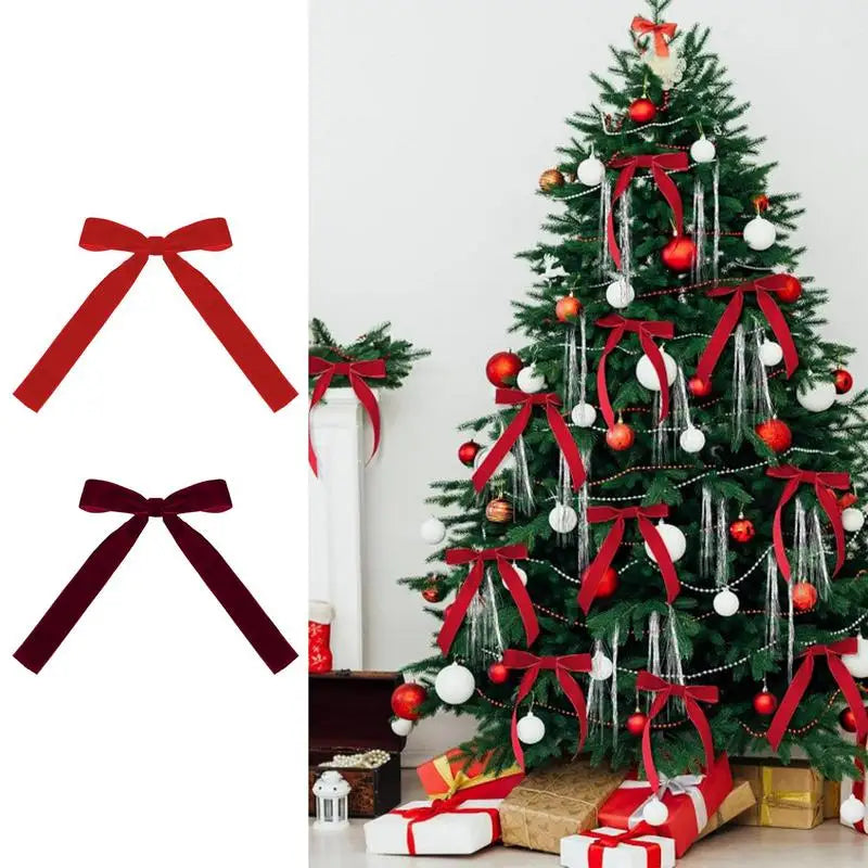 Velvet Red Christmas Wreath Bows – 12pcs Holiday Decoration Set