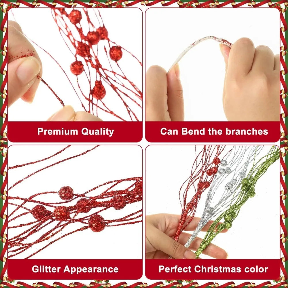 5Pcs Glitter Foam Berry Christmas Bouquet – Festive Artificial Floral Decoration