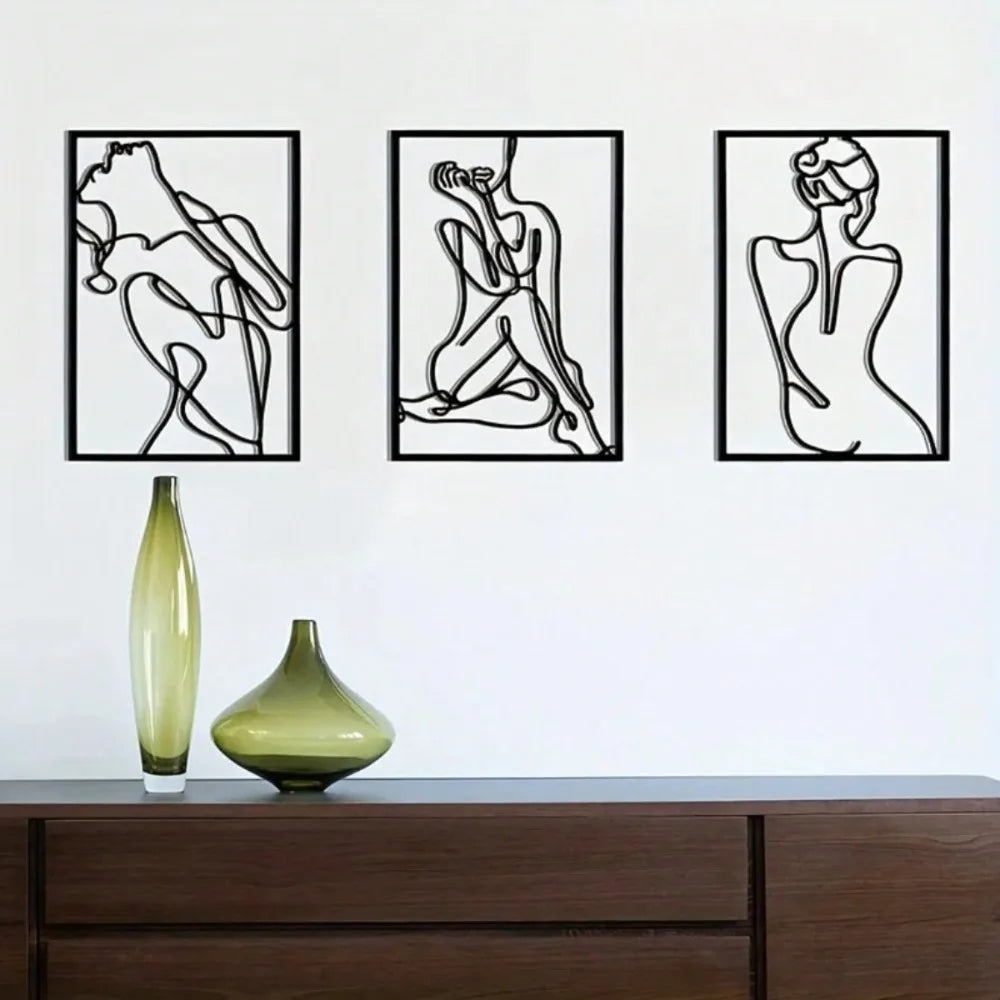 3PCS Metal Wall Sculptures – Minimalist Abstract Woman Line Art Set