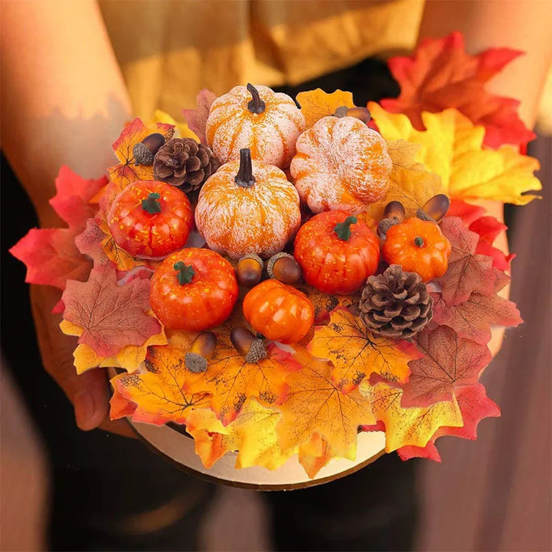 Autumn Harvest Artificial Pumpkin & Maple Leaf Set