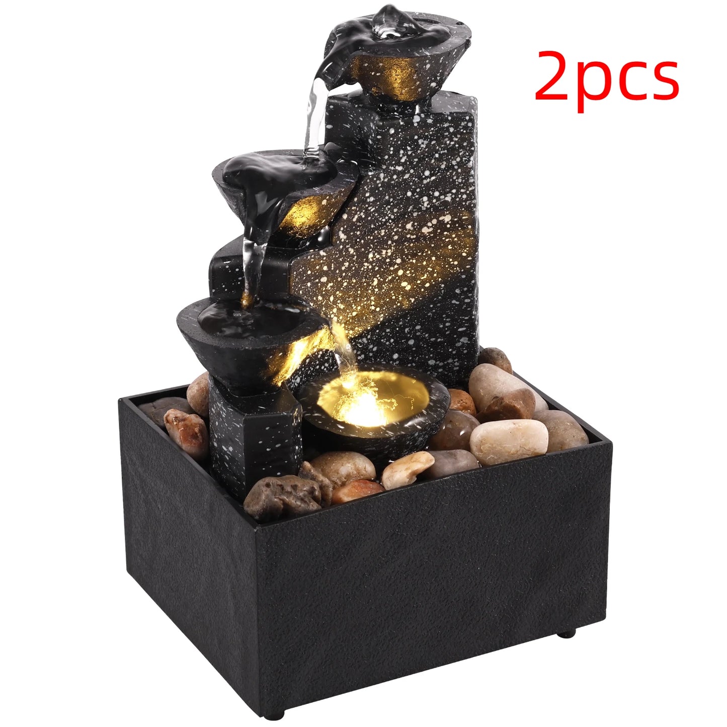 Art Waterfall Tabletop Fountain – Mini Zen Desktop Decor with LED Light & Pebbles
