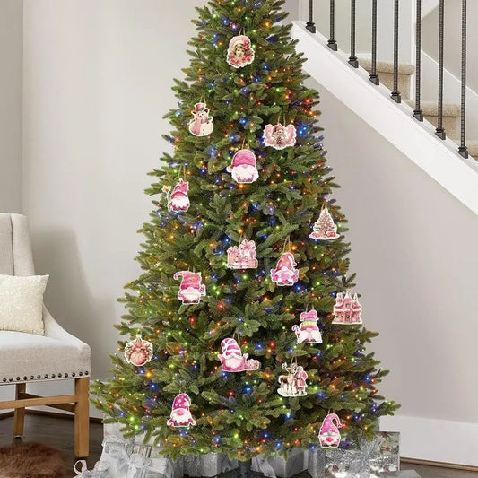 8PCS Pink Christmas Tree Ornaments – Vintage Holiday Pendants