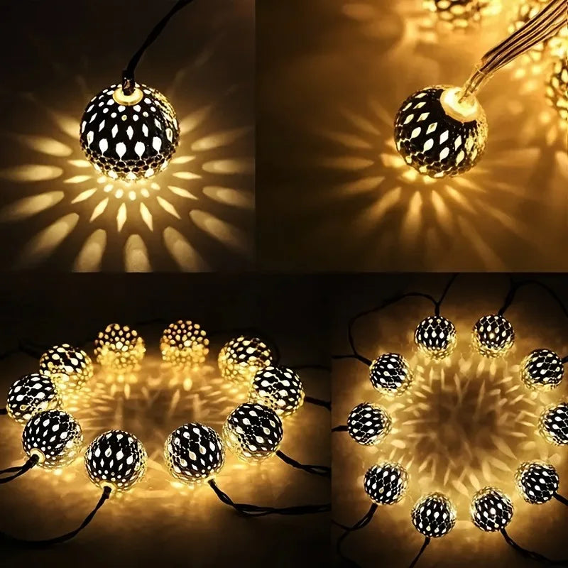 Solar Moroccan Metal String Lights – Colorful Outdoor Fairy Lights for Holidays
