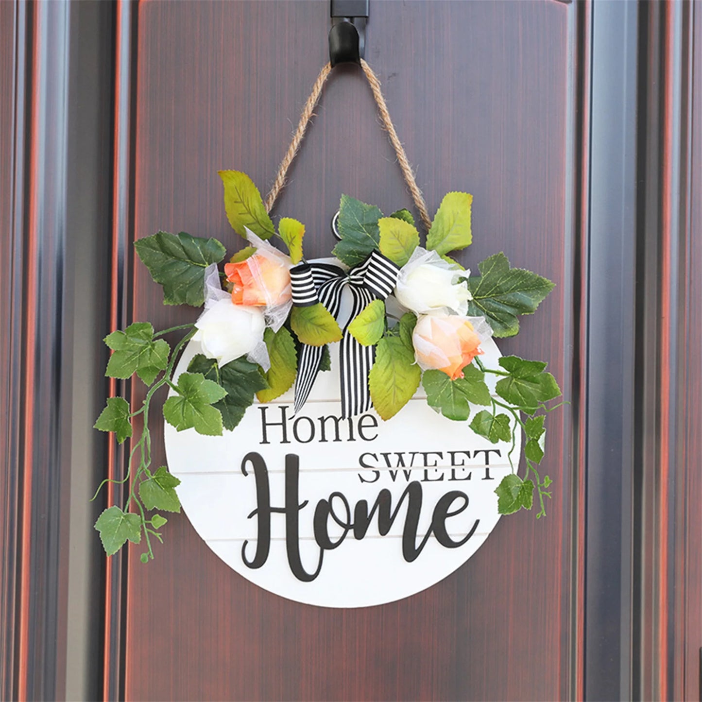 Rustic Wooden Welcome Sign with Flower Wreath