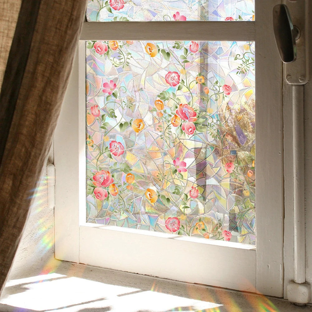 3D Anti-Static Opaque Glass Sticker – Glue-Free Decorative Window Film with Flower Design