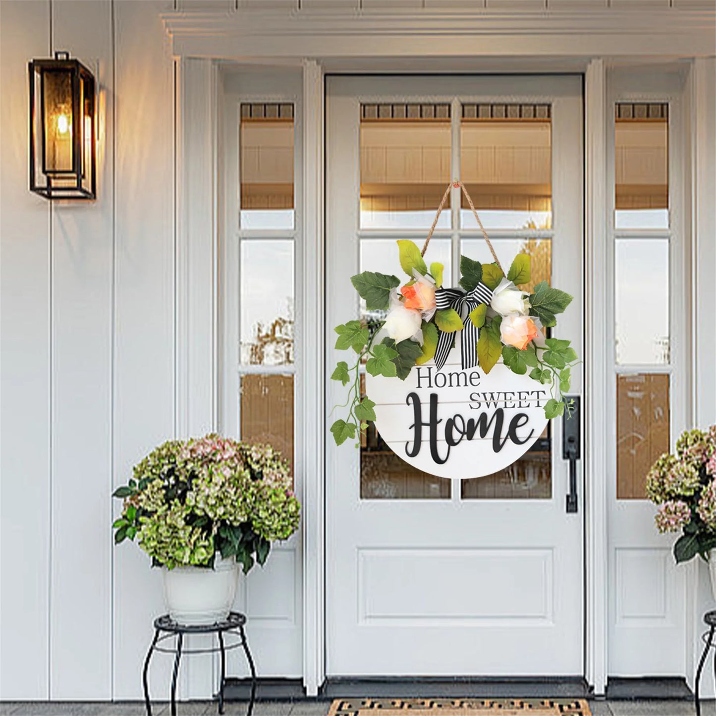 Rustic Wooden Welcome Sign with Flower Wreath