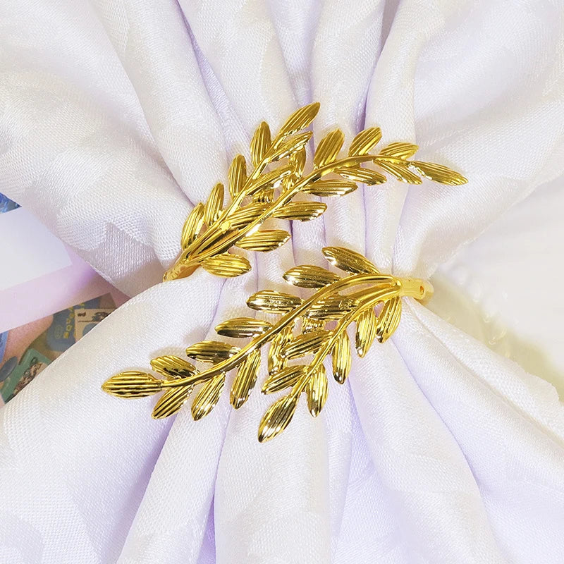 6Pcs Gold Wheat Napkin Rings Metal Leaf Napkin Holder