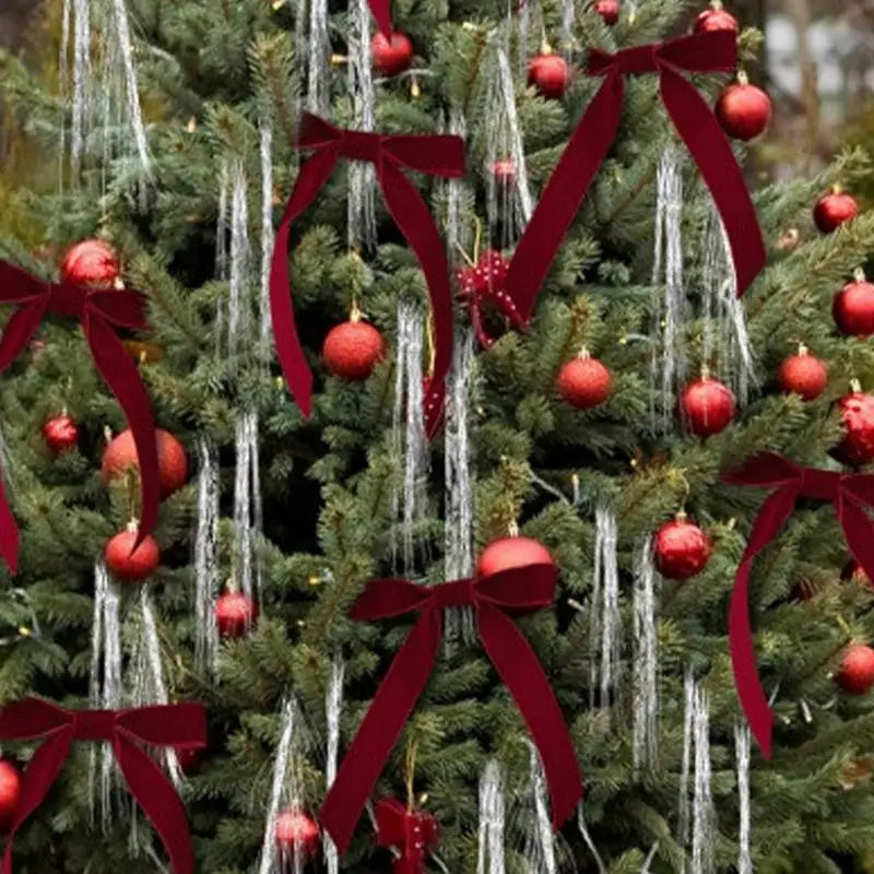 Velvet Red Christmas Wreath Bows – 12pcs Holiday Decoration Set