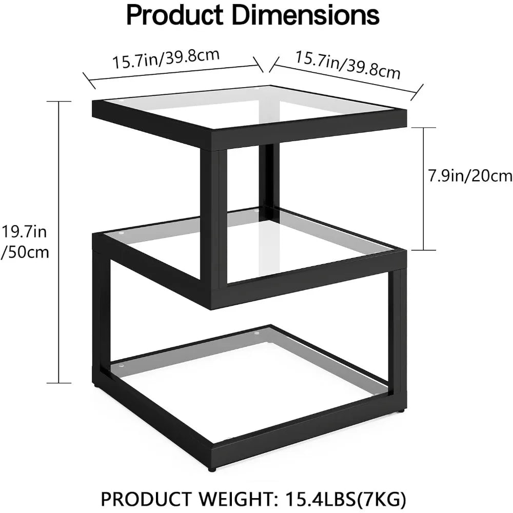 3-Tier Glass Table with LED Strip – Modern S-Shaped Metal Side Table