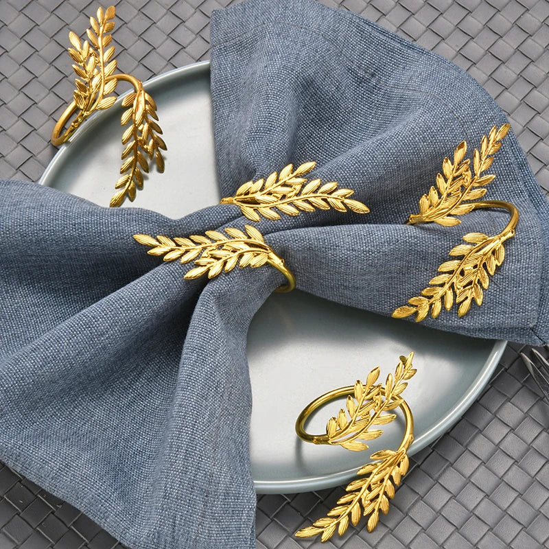 6Pcs Gold Wheat Napkin Rings Metal Leaf Napkin Holder