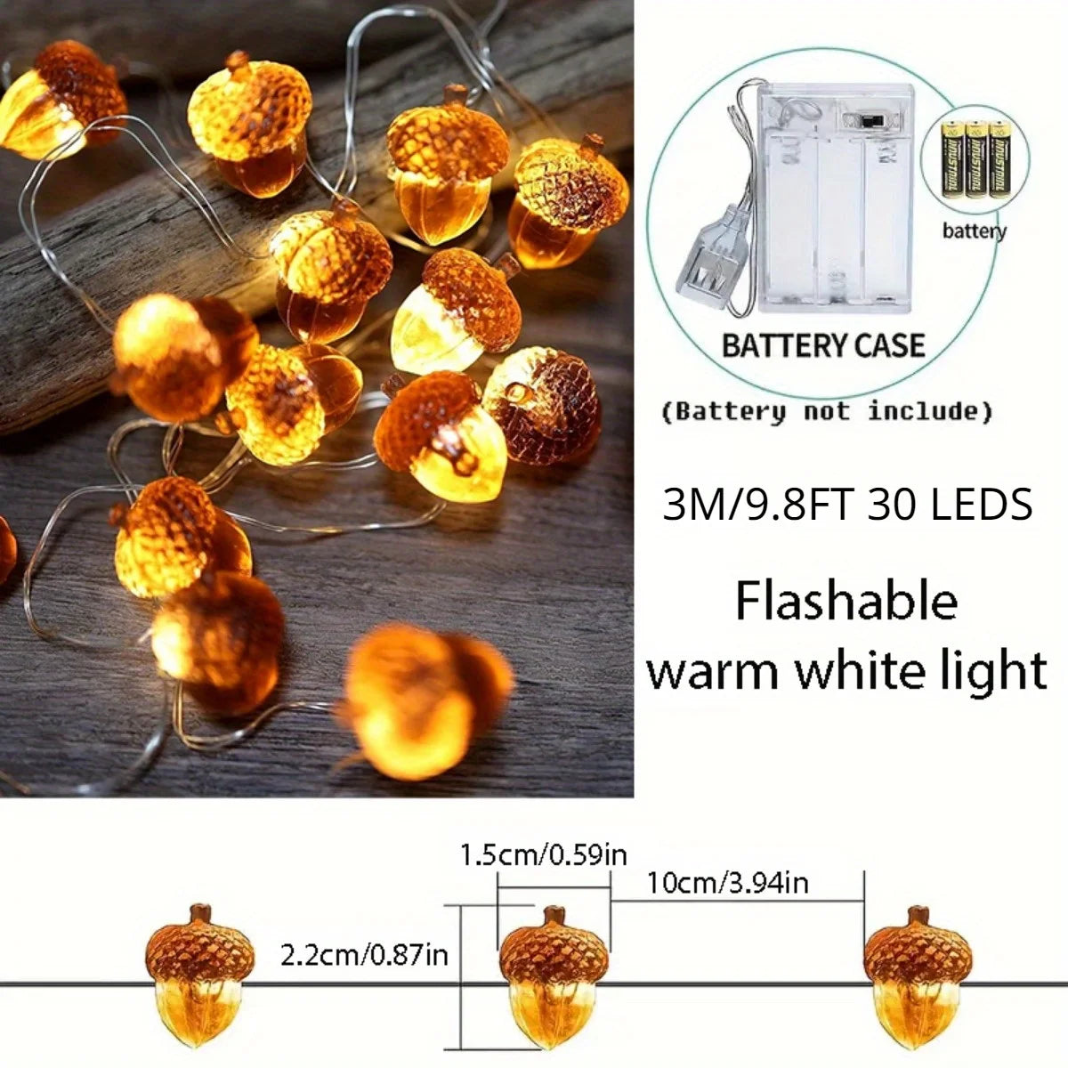 3D Acorn String Lights – Battery-Powered Thanksgiving & Christmas Decorative Lights