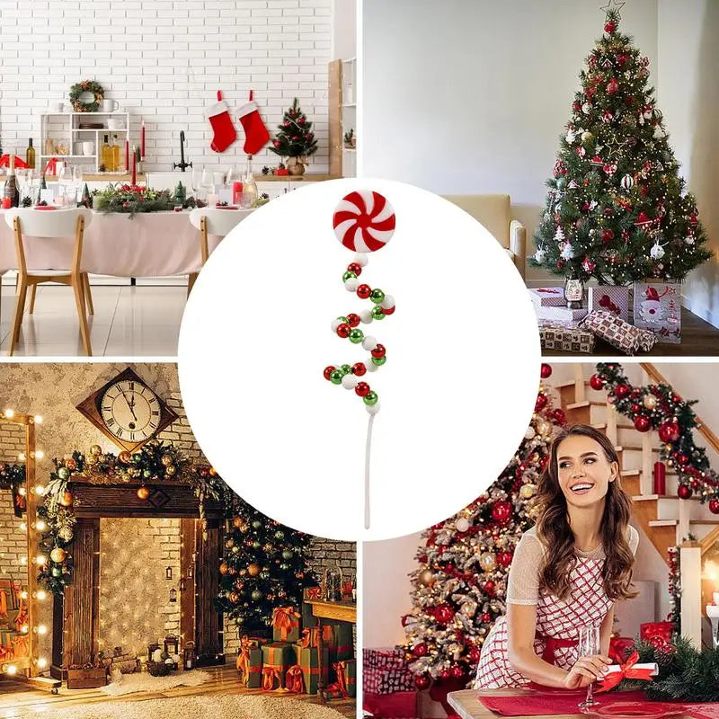 Christmas Candy Cane Tree Picks – Red & White Lollipop Holiday Decorations