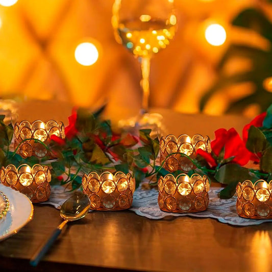 Gold Crystal Tea Light Candle Holders – 48PCS Elegant Wedding & Home Décor Set