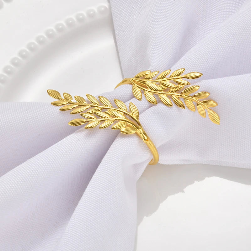 6Pcs Gold Wheat Napkin Rings Metal Leaf Napkin Holder
