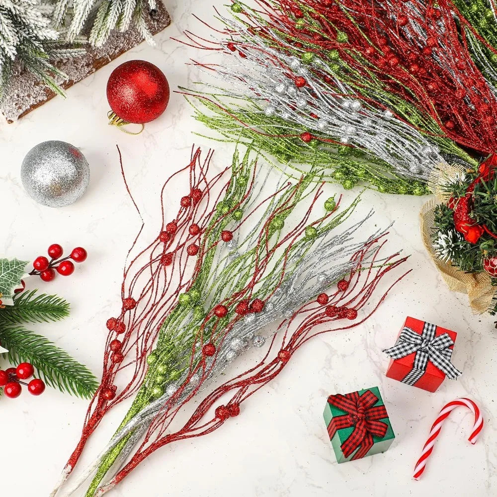 5Pcs Glitter Foam Berry Christmas Bouquet – Festive Artificial Floral Decoration