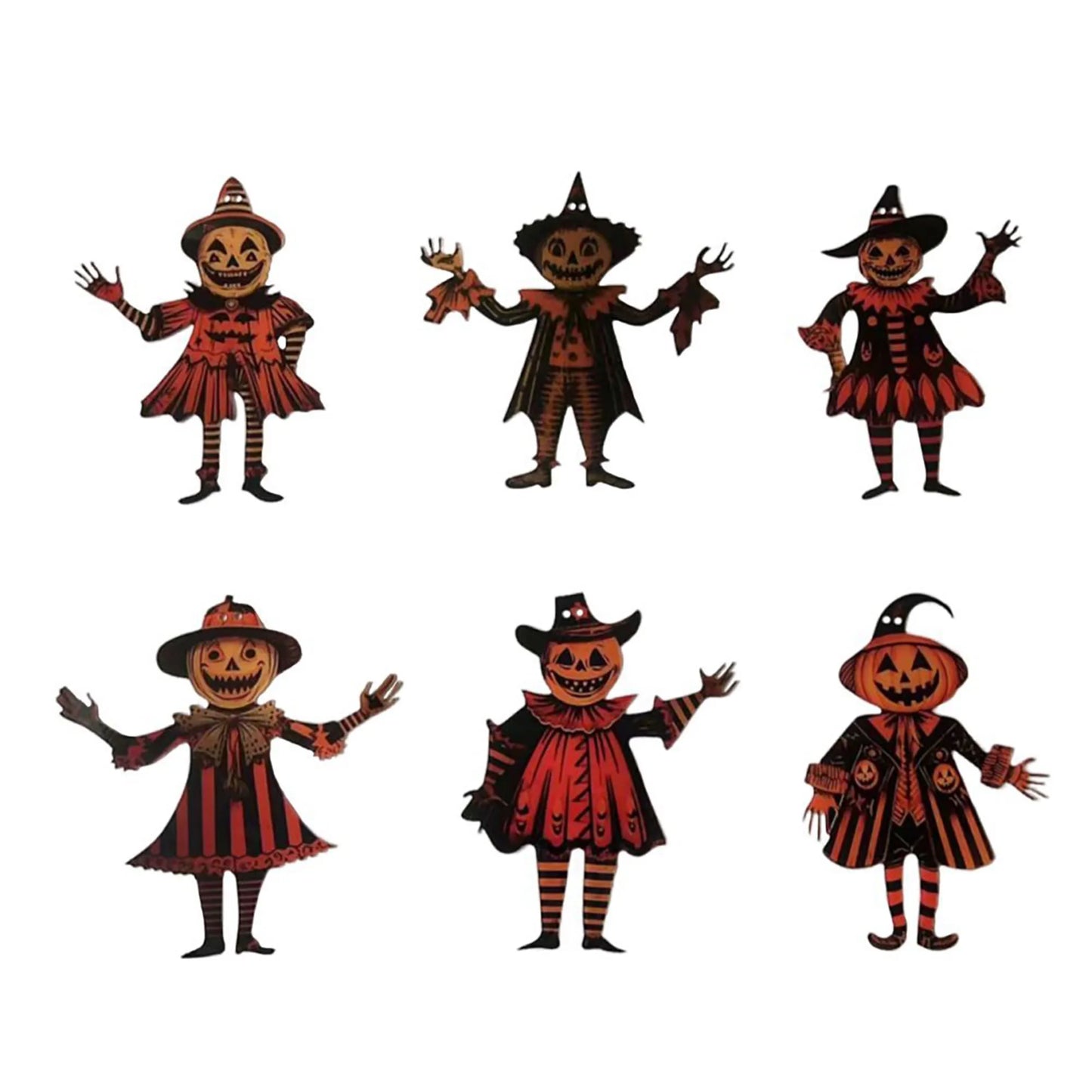 Retro Halloween Wooden Garland – 6PCS Jack-o’-Lantern & Witch Banner