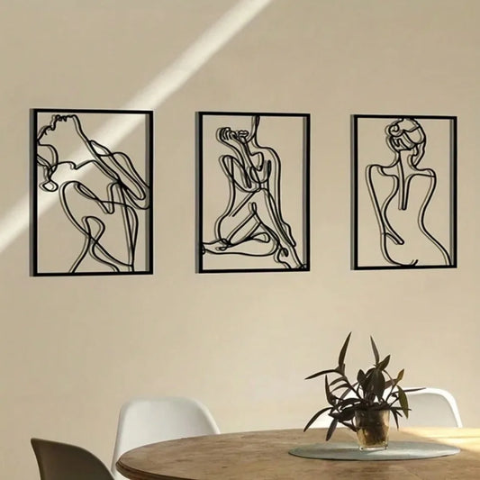 3PCS Metal Wall Sculptures – Minimalist Abstract Woman Line Art Set