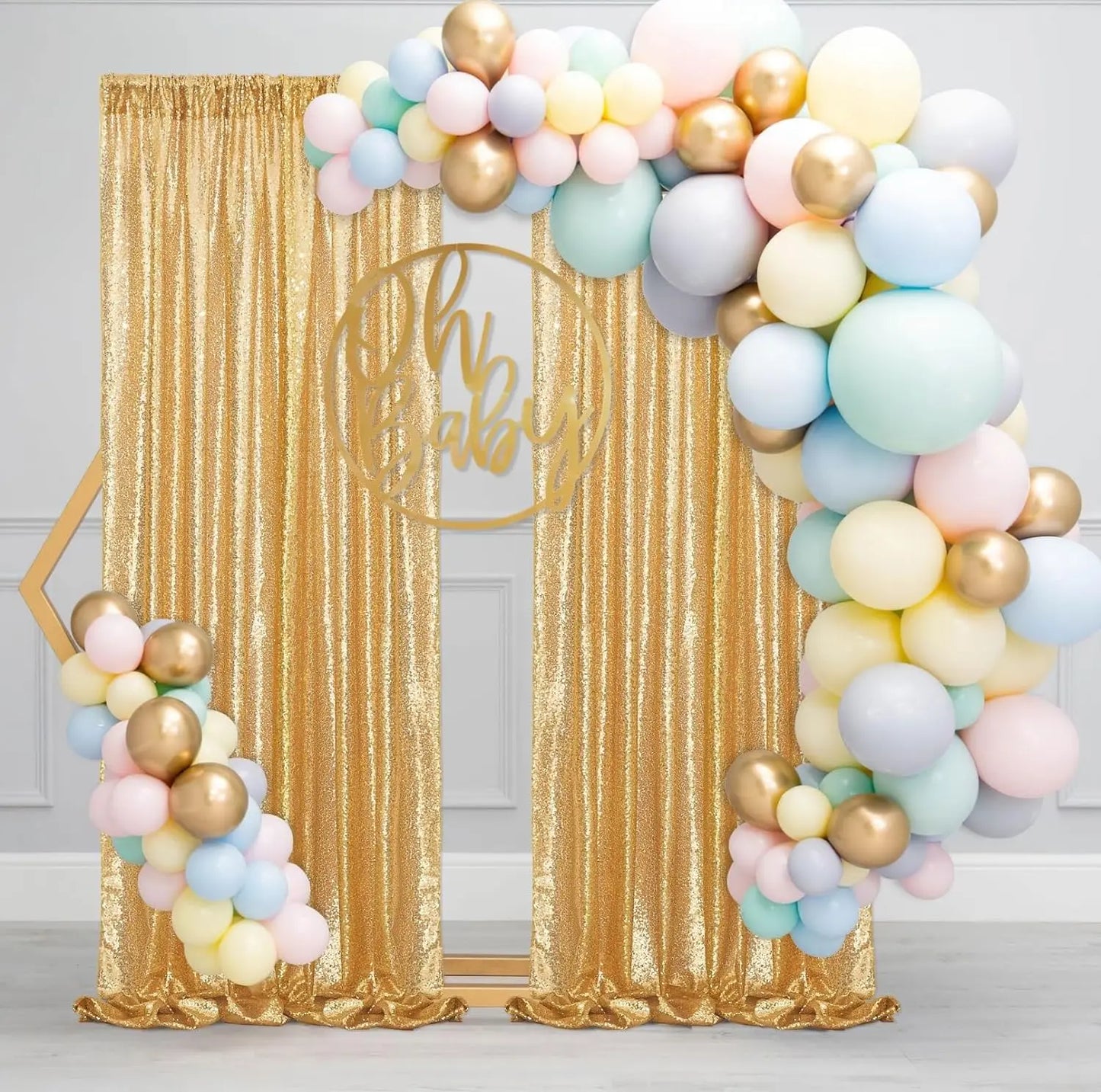 4-Pack Gold Sequin Backdrop Curtains – 2×8FT Glitter Fabric Panels for Parties & Weddings