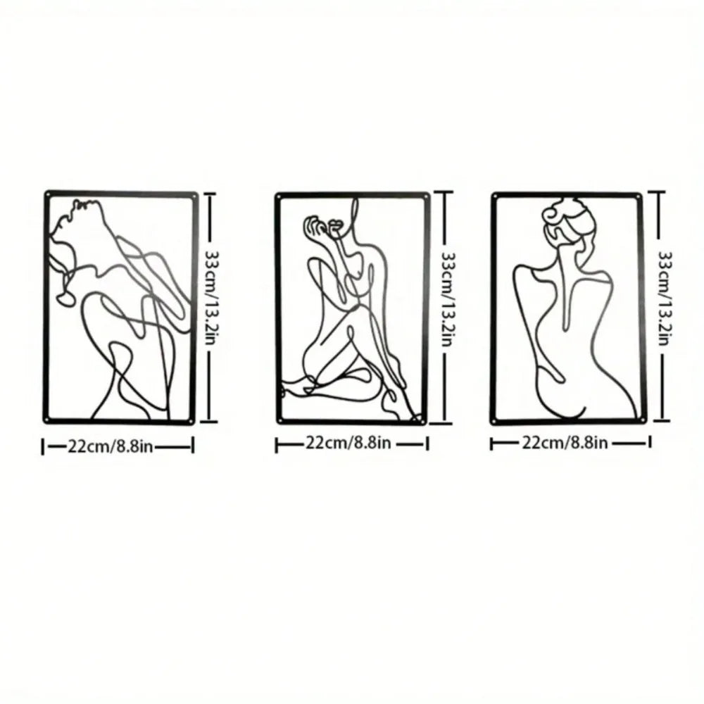 3PCS Metal Wall Sculptures – Minimalist Abstract Woman Line Art Set