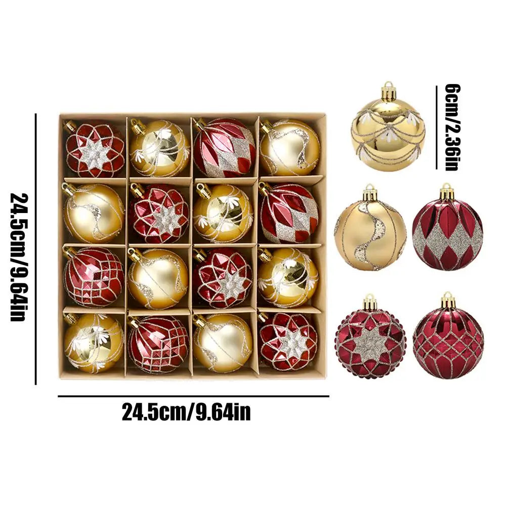 16PCS Christmas Tree Ball Ornaments – Bright Painted Decorations