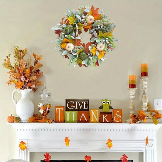 Thanksgiving Autumn Harvest Pumpkin Wreath – Rustic Front Door Welcome Decor