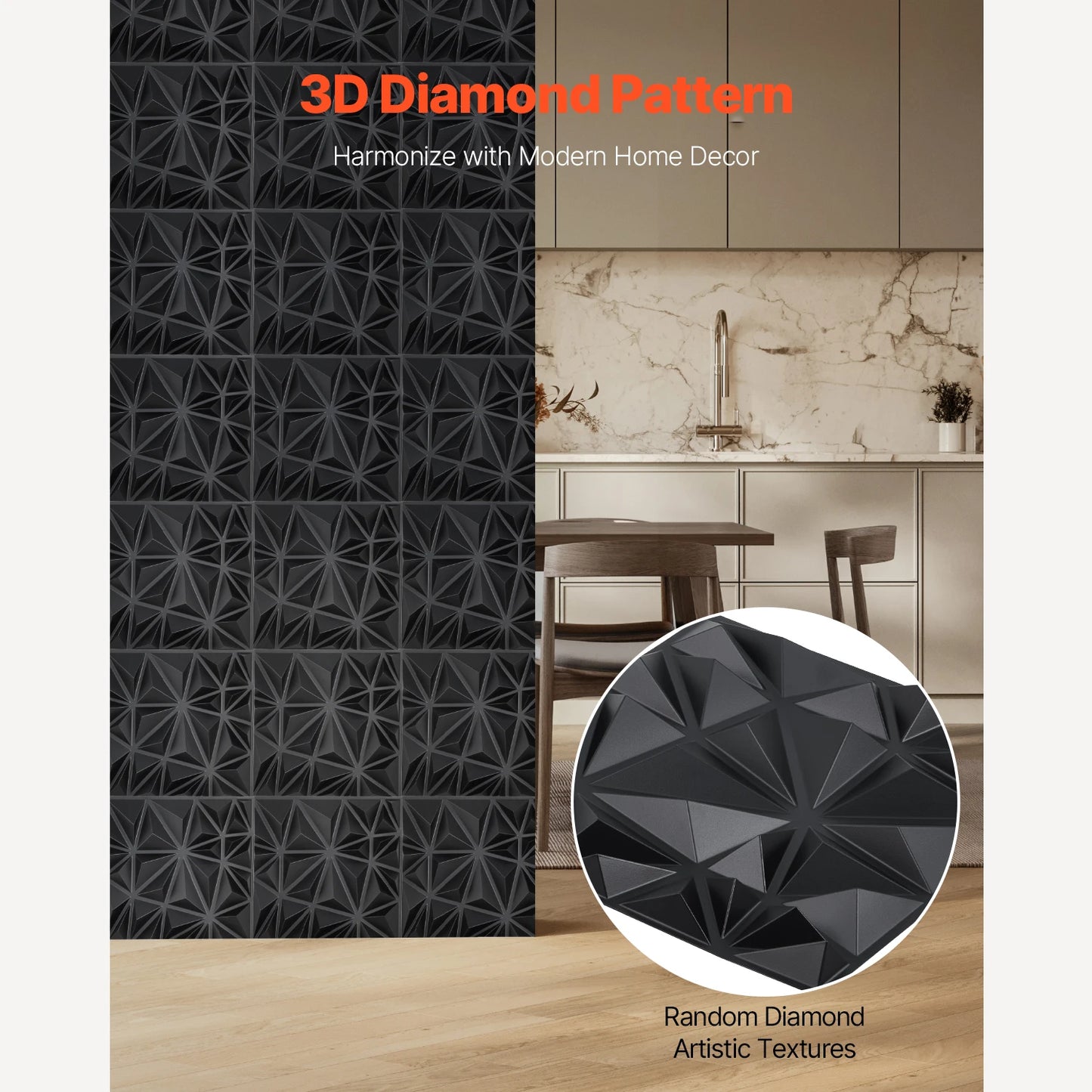 VEVOR 3D PVC Wall Panels – Modern Diamond Textured Tiles