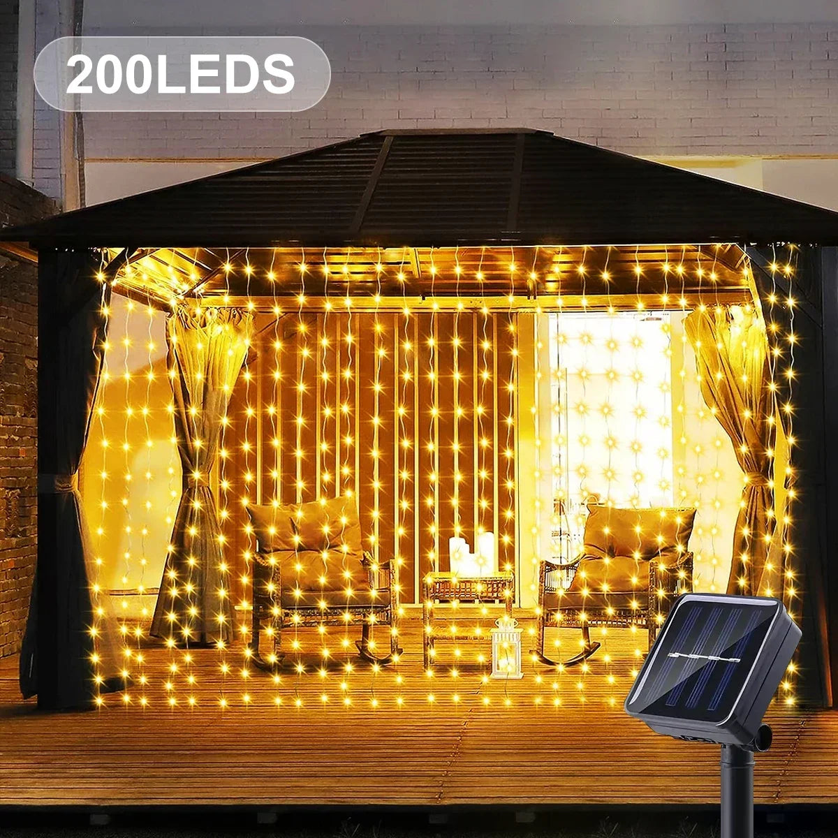 Solar Curtain String Lights – 8-Mode Outdoor Fairy Lights for Garden & Patio