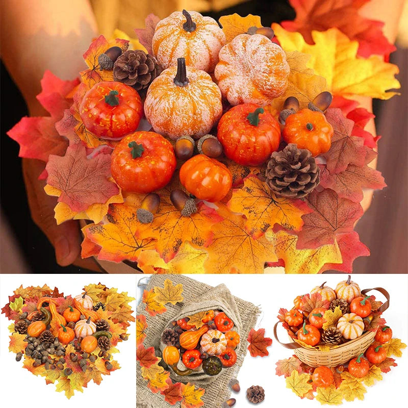 Autumn Harvest Artificial Pumpkin & Maple Leaf Set
