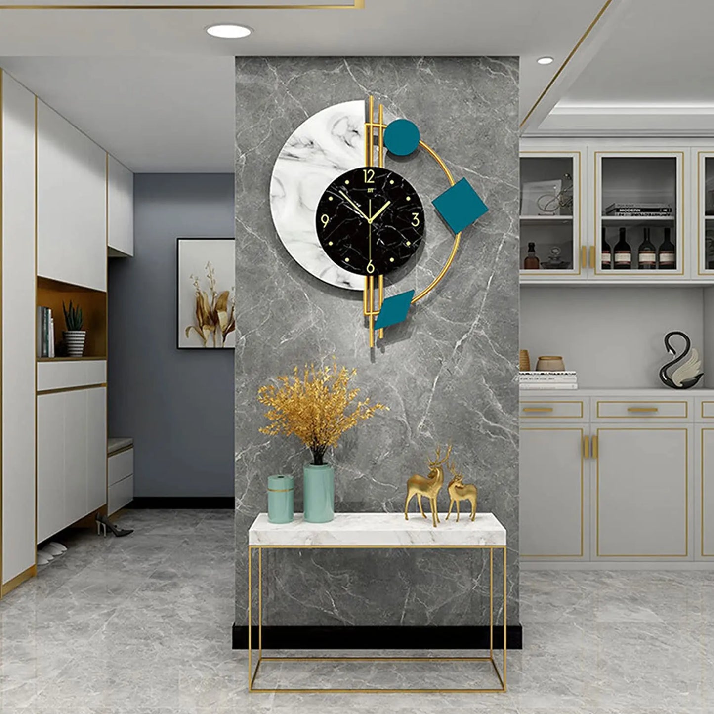 22" Nordic Luxury Marble Wall Clock – Silent Non-Ticking Mid-Century Design