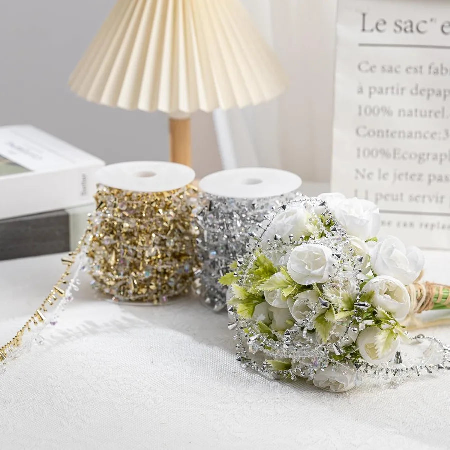 33FT Iridescent Crystal Bead Garland with Gold Twist